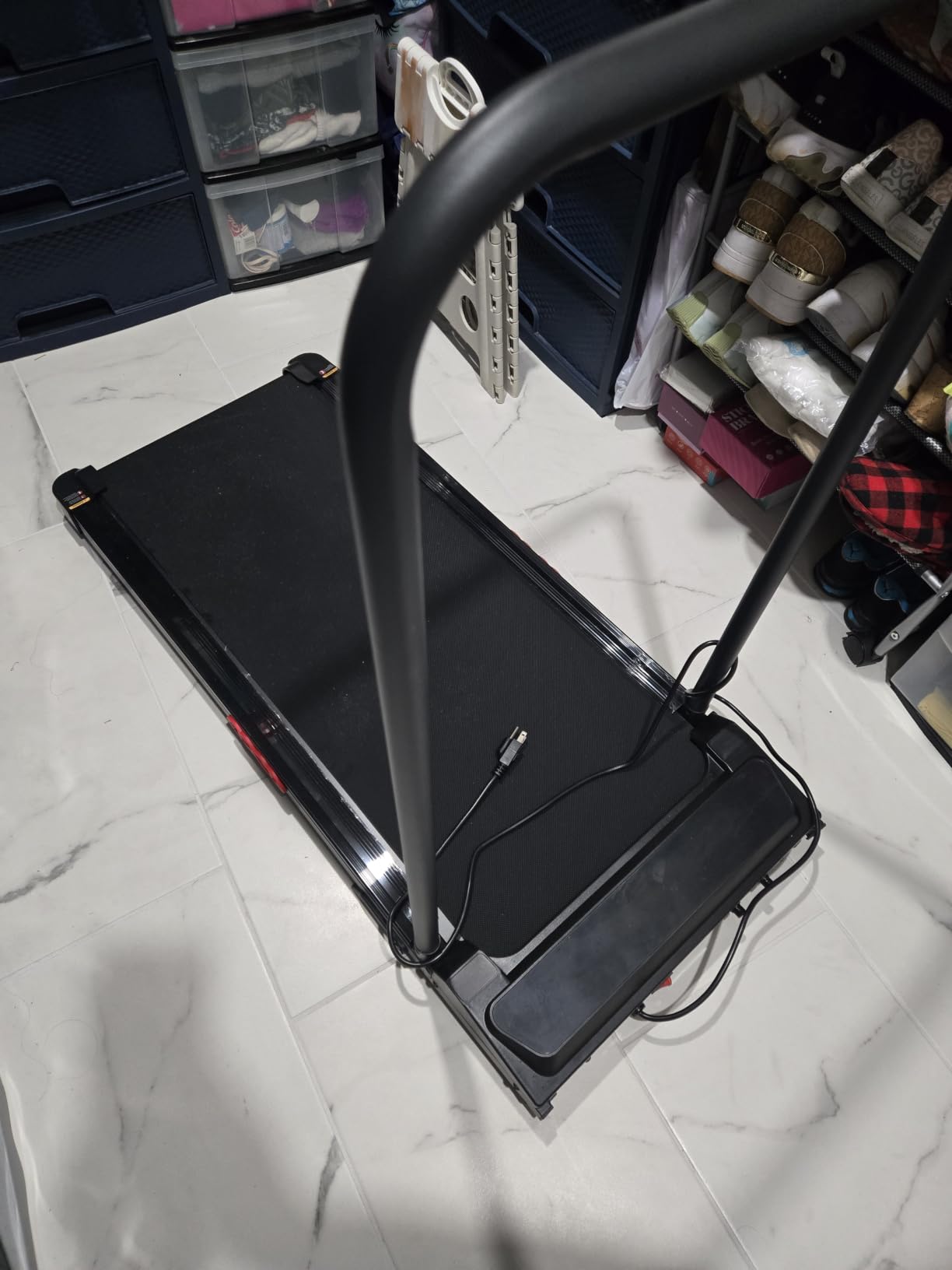 KASSADIN Small Walking Pad Treadmill with Handle Bar Incline for Home, Portable Walking Pad with Incline, Under Desk Treadmill for Home, Electric Treadmill with Handles, 3.0HP, 0.6-7.6MPH, 350LB customer photo 1