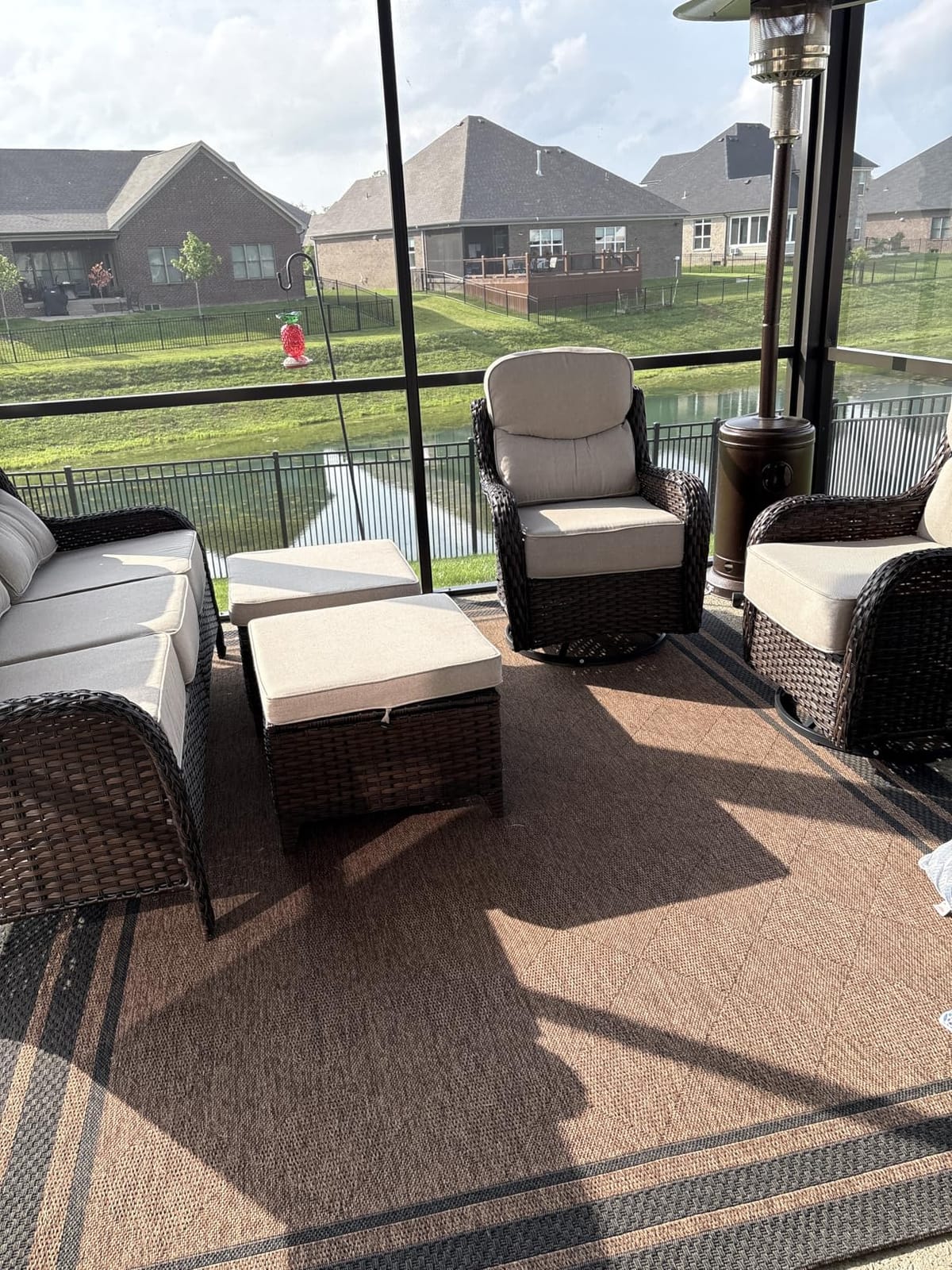 Luxury Patio Furniture Set with Fire Pit Table-4 Pieces High Back Wicker Swivel Rocker Chairs with 6