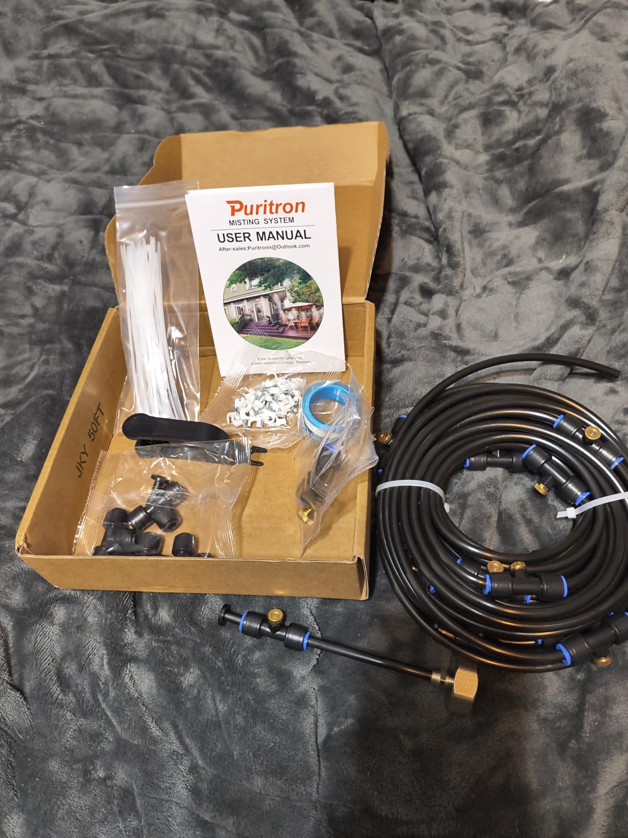 Misters for Outside Patio 50FT/15M, Outdoor Water Misting Cooling System with 15 Brass Nozzles. Backyard Mist Kit for Garden Greenhouse Fan Umbrella Chicken Coop, Dog House customer photo 1