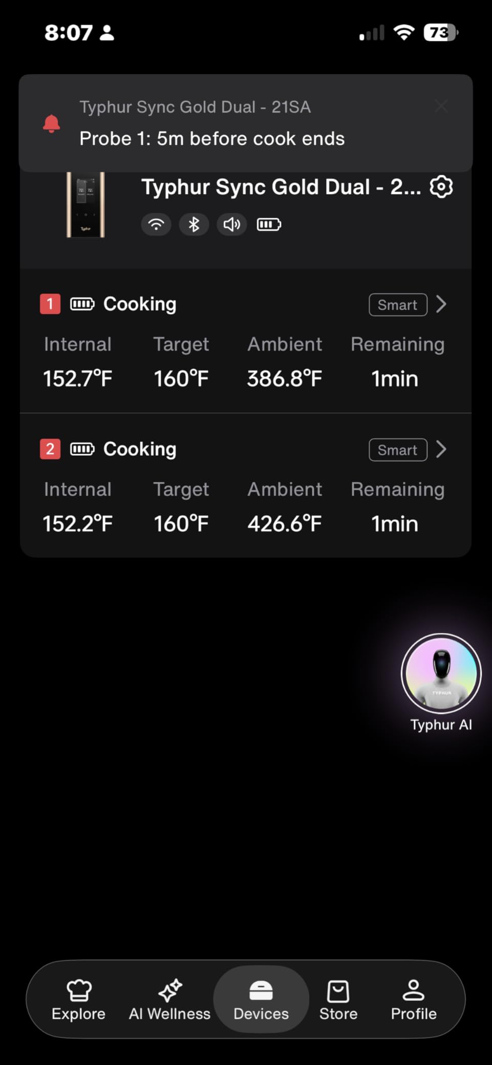 Typhur Sync Gold Dual Wireless WiFi Meat Thermometer with Carrying Case, 2 Slim Probes, 6 Sensors, 10x Stronger Signal, ±0.5℉ Accuracy, Smart Base, Reliable Reading for Grill BBQ Oven Smoker Air Fryer customer photo 1