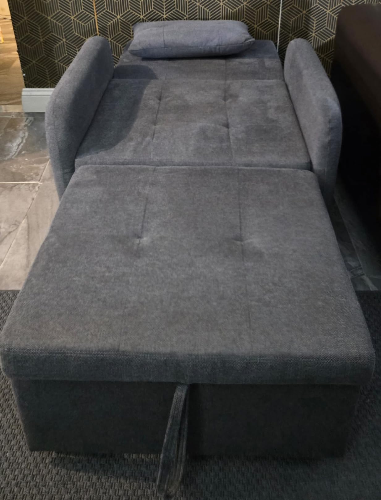 Convertible Sleeper Chair-Fabric Futon Sofa Bed, Single Sleeper Sofa, Small Couch Bed with USB Port, Foldable Table, Pillow, Adjustable Backrest for Dorm/Bedroom/College Darkgrey customer photo 2