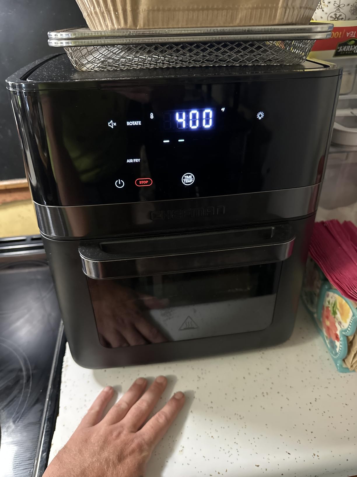 Chefman Air Fryer 6-in-1, XL 14-Quart Multifunctional Airfryer with Touchscreen Controls, Rotisserie, Food Dehydrator, Convection Oven, Bake, Broil, and Reheat Functions, Windowed Door - Black customer photo 2