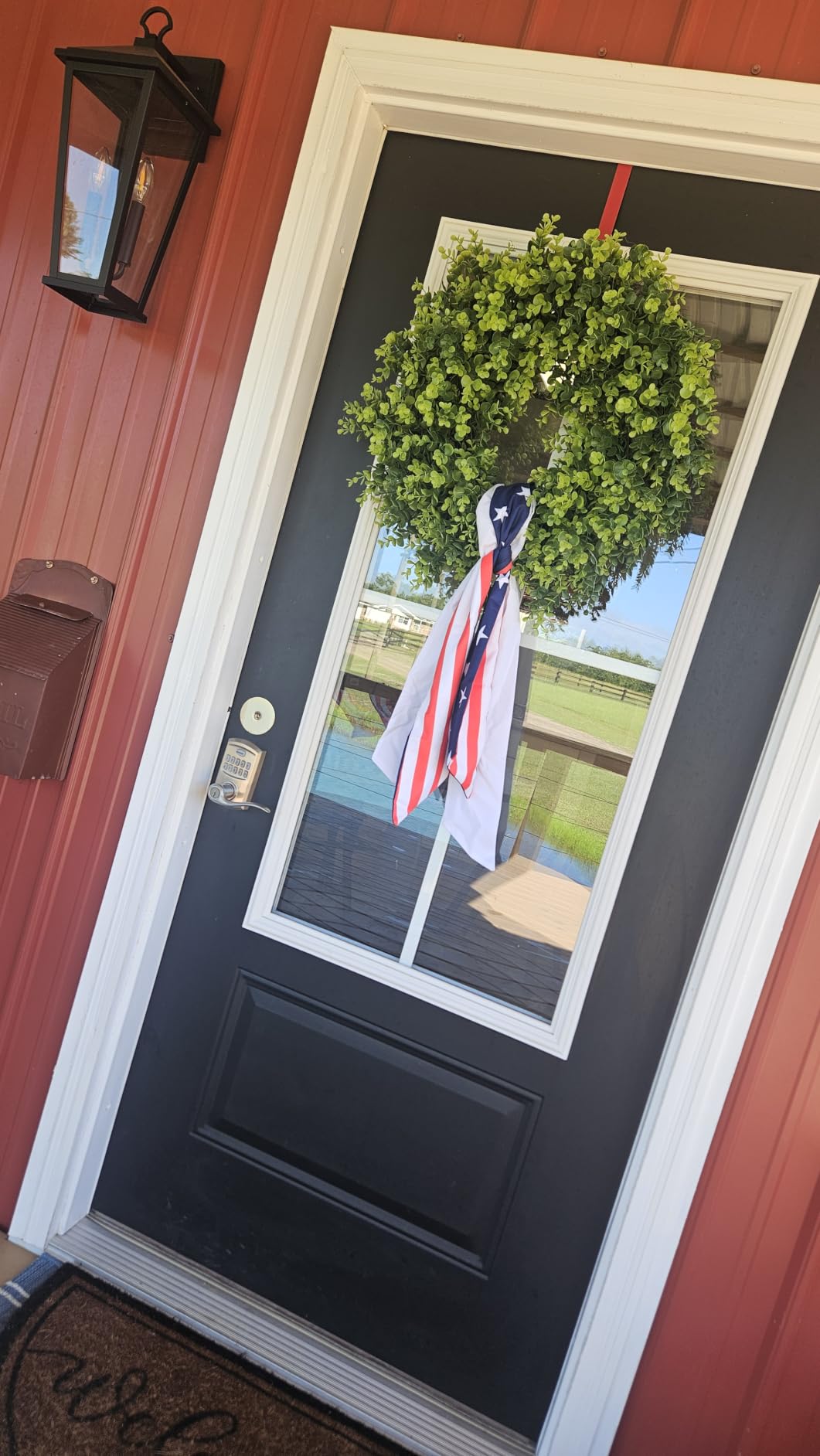 28'' Large Boxwood Wreaths Front Door Artificial Green Spring Wreath with Sash Wreaths for Front Door Farmhouse Greenery Year Round Outdoor Indoor for Summer Wreath St Patricks Day Decoration customer photo 1