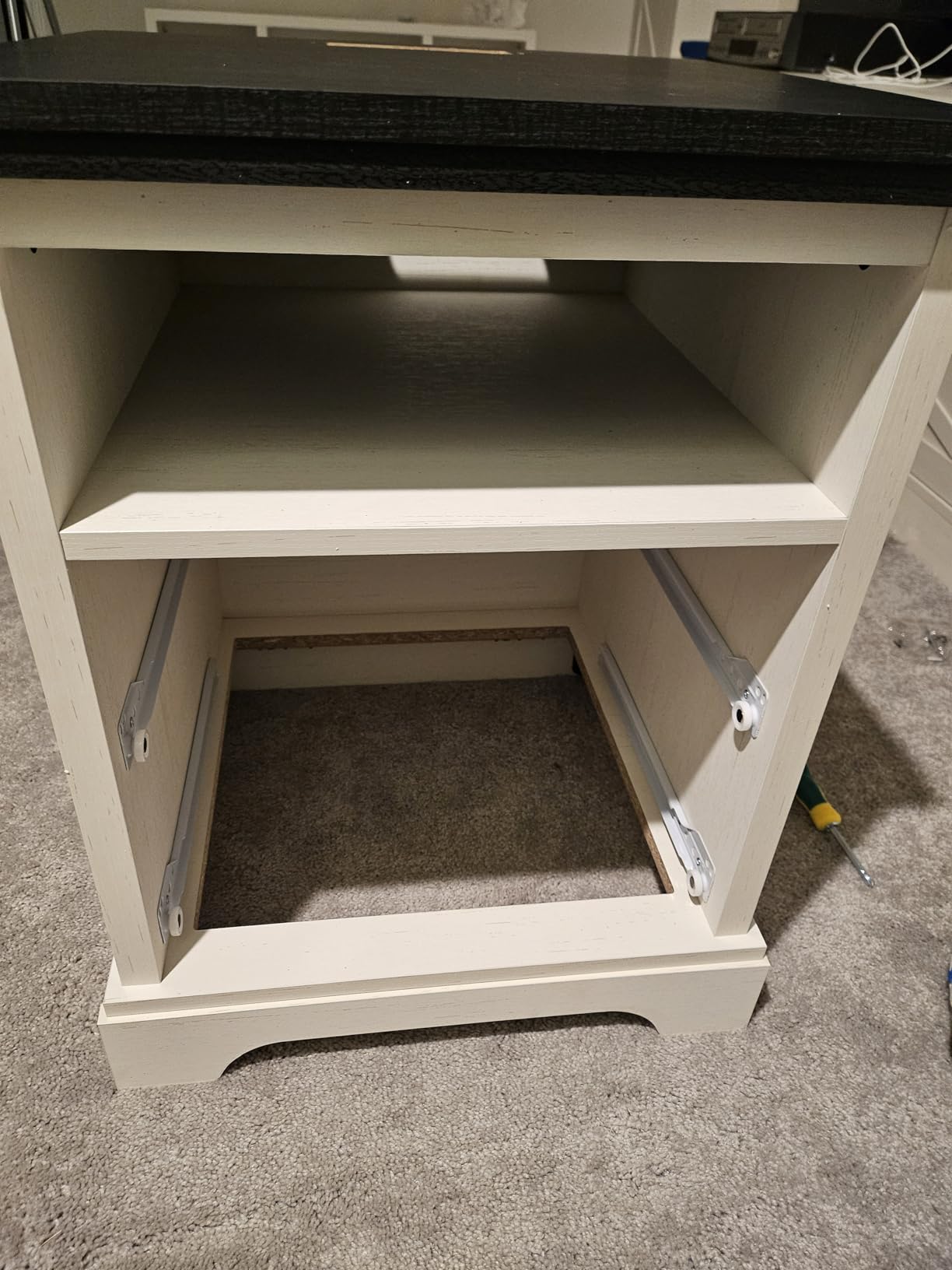 DUMOS Farmhouse Nightstand with Charging Station & USB Ports | Wood Bedside Table with 2 Spacious Storage Drawers and Open Shelf, Minimalist Modern End Table for Bedroom, White customer photo 2
