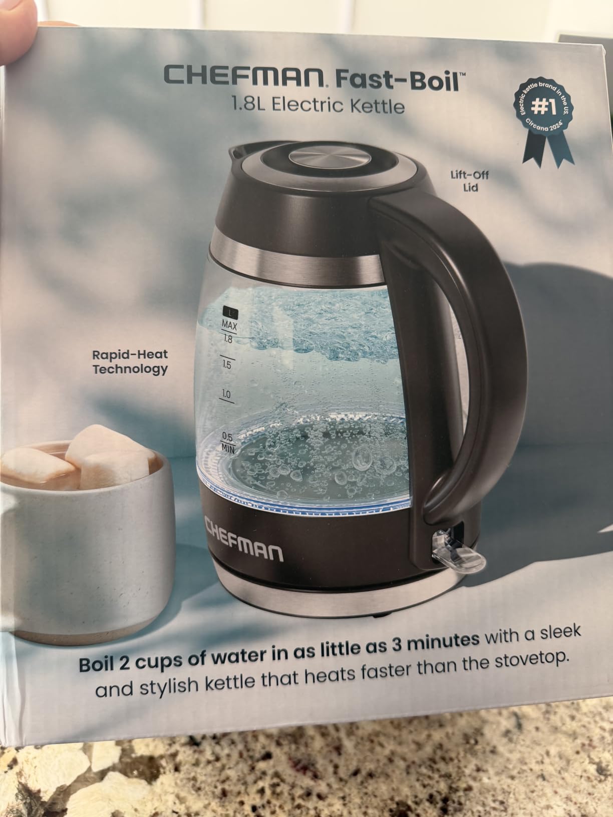 Chefman Electric Kettle 1500W, 1.8L Hot Water Boiler, Removable Lid for Easy Cleaning, LED Indicators, Auto Shutoff & Boil-Dry Protection, Borosilicate Glass Electric Tea Kettle - Stainless Steel customer photo 1