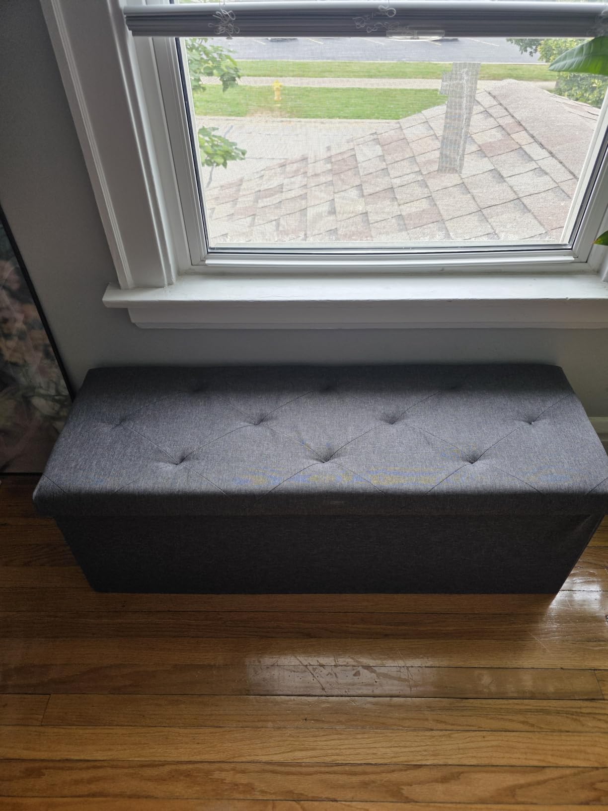 DUMOS 43 Inch Folding Storage Ottoman Bench, Large Ottoman with Storage | Storage Chest with Thicker Foam Padded Seat, End of Bed Foot Rest Stool for Bedroom Living Room Entryway, Load 660 lbs, Grey customer photo 1