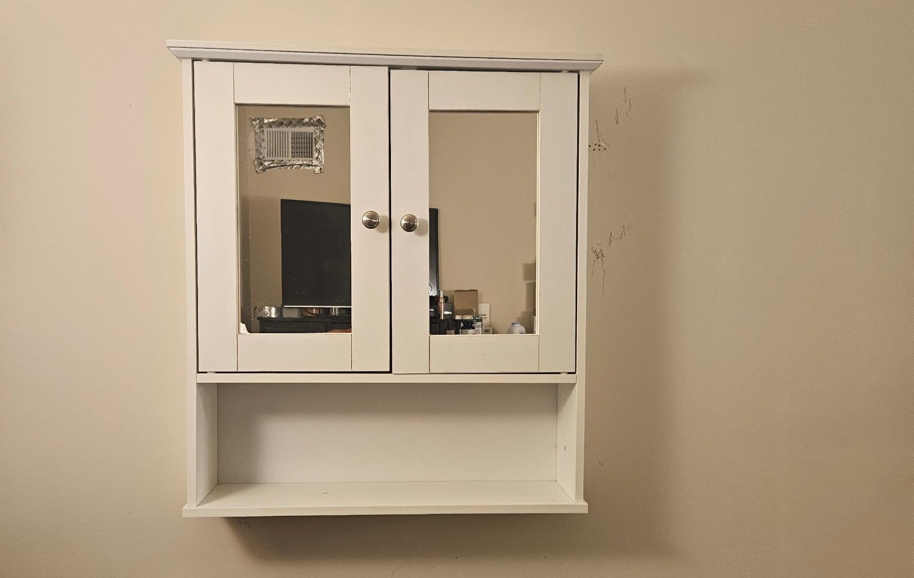 Shintenchi Bathroom Medicine Cabinet with Mirror, Wall Mounted, White - Adjustable Shelf, Open & Concealed Storage, 2 Magnet Doors, Space-Saving customer photo 1