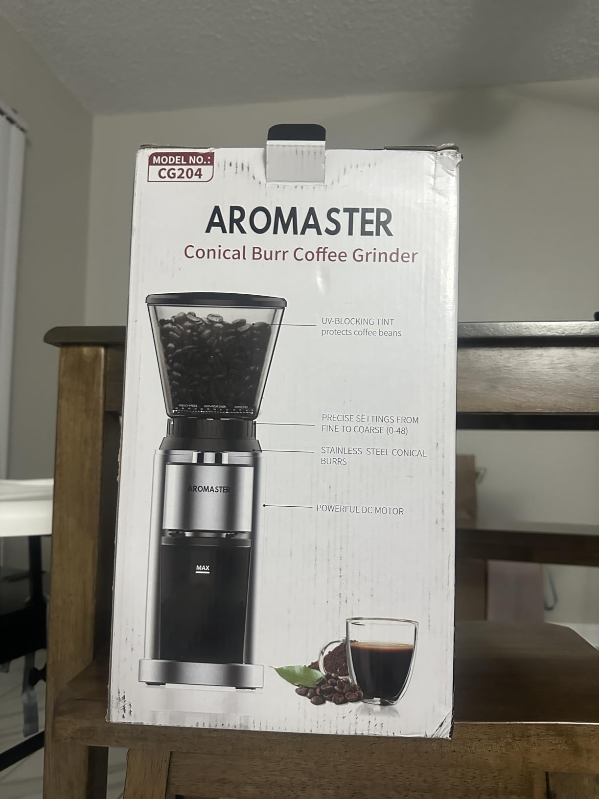 Aromaster Conical Coffee Bean Grinder, 48 Settings, Anti-Static, Silver customer photo 1