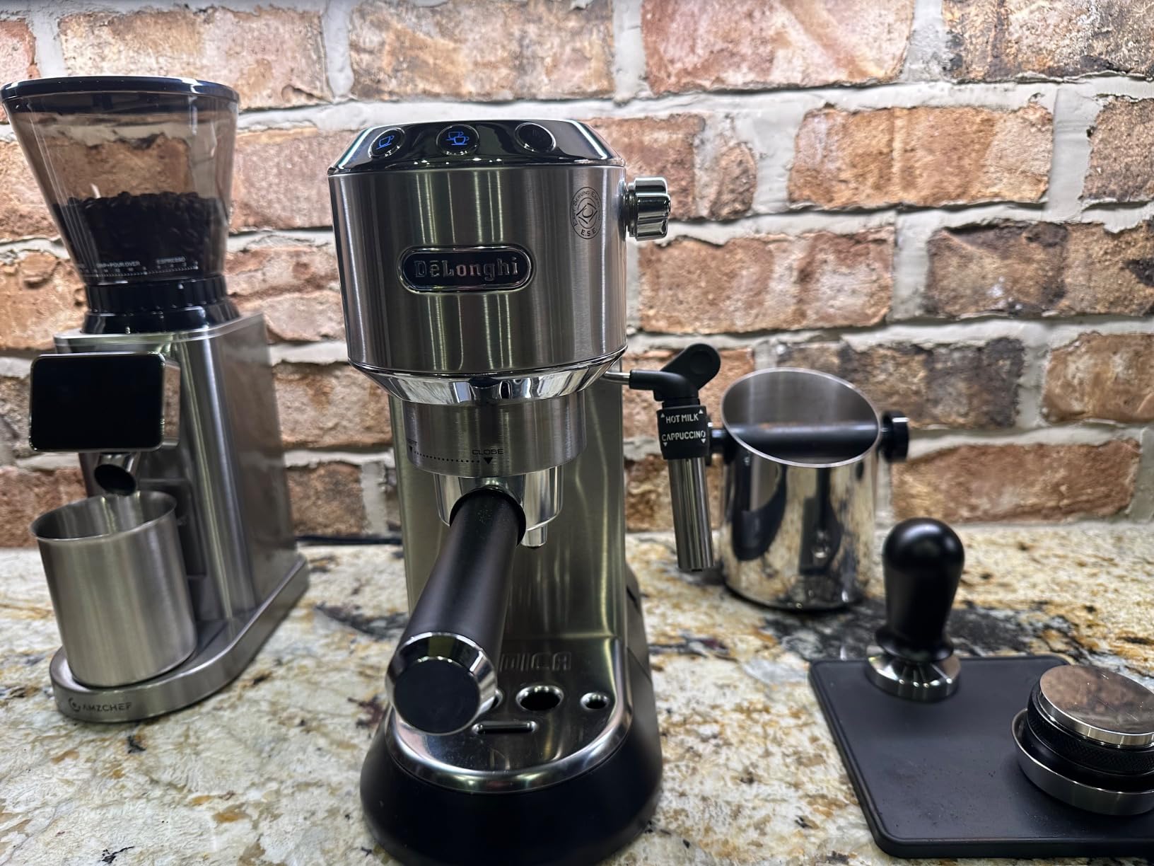 AMZCHEF Commercial Flat Burr Espresso Bean Grinder for Coffee Types | All-Metal Chamber, Anti-Static Tech, Simple to Clean, 90 Precise Settings, Stainless Steel Housing for Rock-solid stability customer photo 1