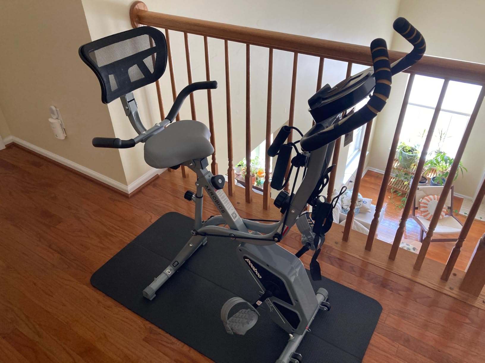 pooboo Folding Magnetic X-Bike, Upright Exercise Bike for Home Gym | Foldable Indoor Stationary Cycling Bike, 8-Level Resistance, 6.6 LBS Flywheel, 300 LB Capacity, Back Support Cushion customer photo 1