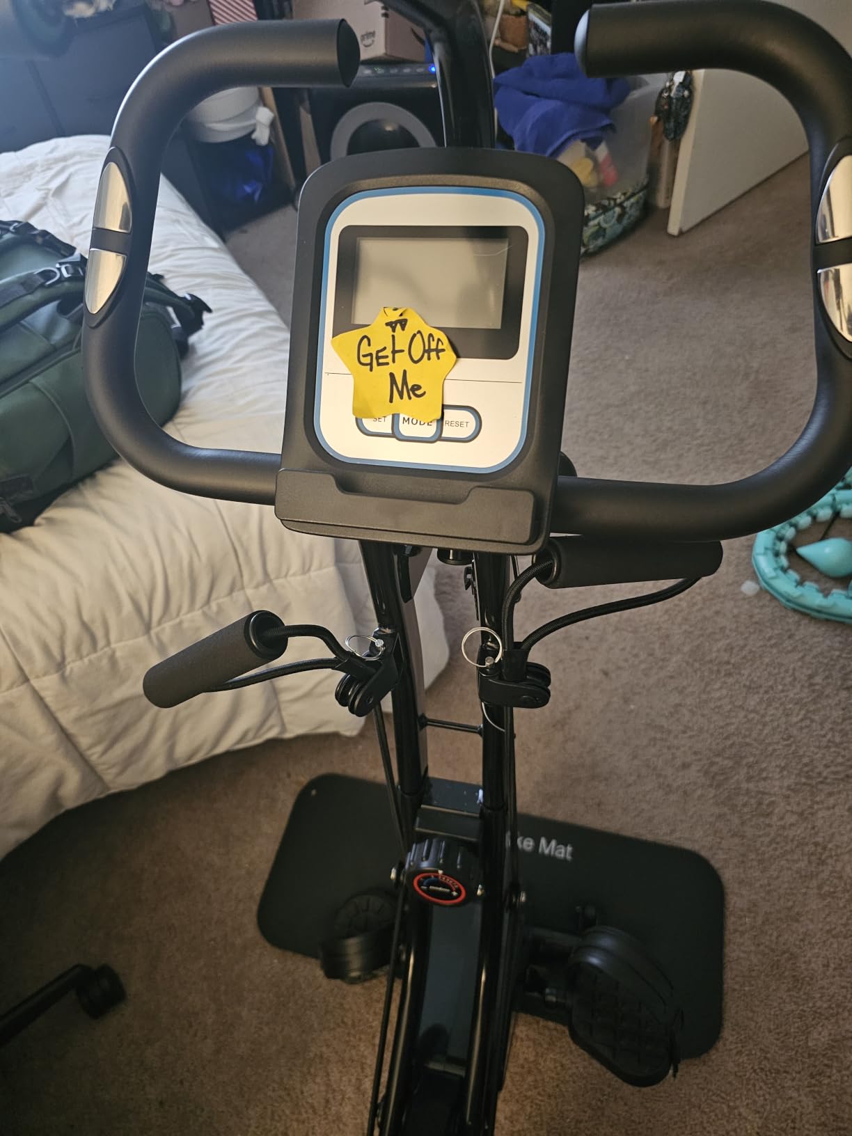 pooboo Folding Magnetic X-Bike, Upright Exercise Bike for Home Gym | Foldable Indoor Stationary Cycling Bike, 8-Level Resistance, 6.6 LBS Flywheel, 300 LB Capacity, Back Support Cushion customer photo 2