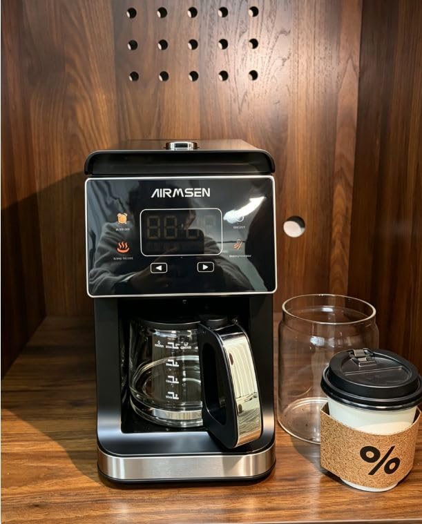 AIRMSEN Grind & Brew Coffee Maker with Built-in Grinder, Programmable Single Serve Coffee Maker - 5 Cup-800ML, 3 Grind Settings, Auto Keep Warm & Glass Carafe for Small Home and Office (Pure Black) customer photo 1