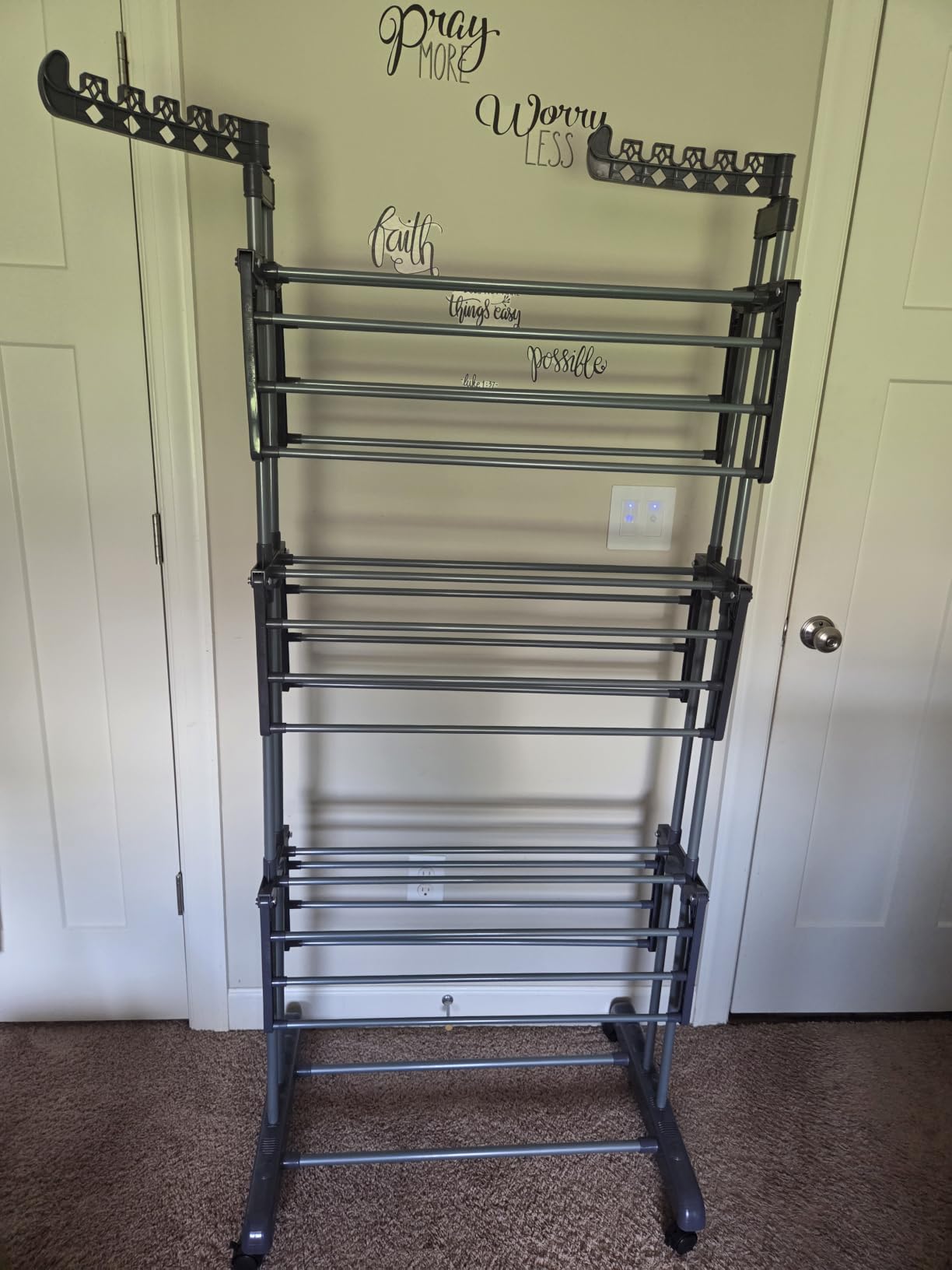 PurKeep 4-Tier Clothes Drying Rack with Wheels, Large Foldable Laundry Drying Rack with Side Hooks customer photo 1