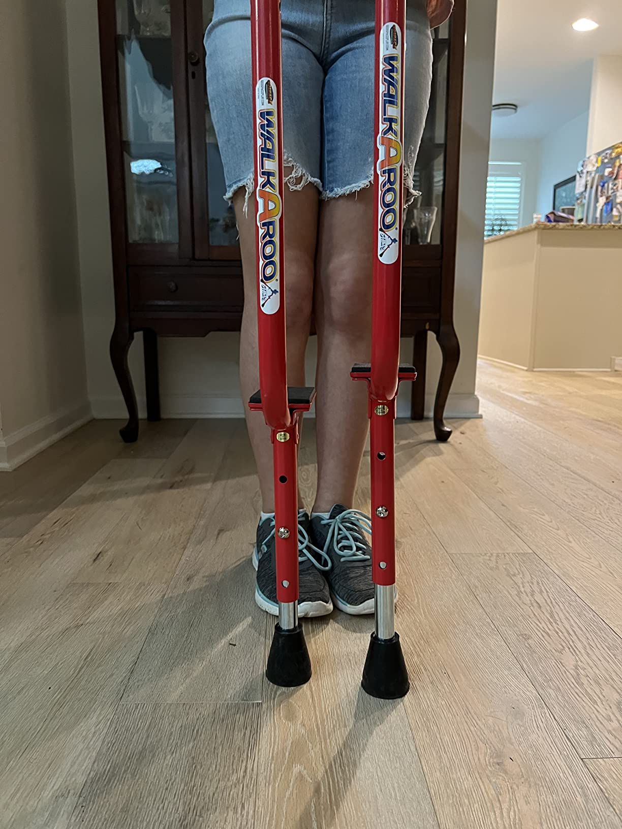 Geospace Adjustable Walkaroo Xtreme Steel Stilts for Kids - Indoor/Outdoor Play, Exercise, Steel Stilts for Adults- Up to 250 lbs, Height Adjustable Walking Stilts, Kids Stilts - Red customer photo 2