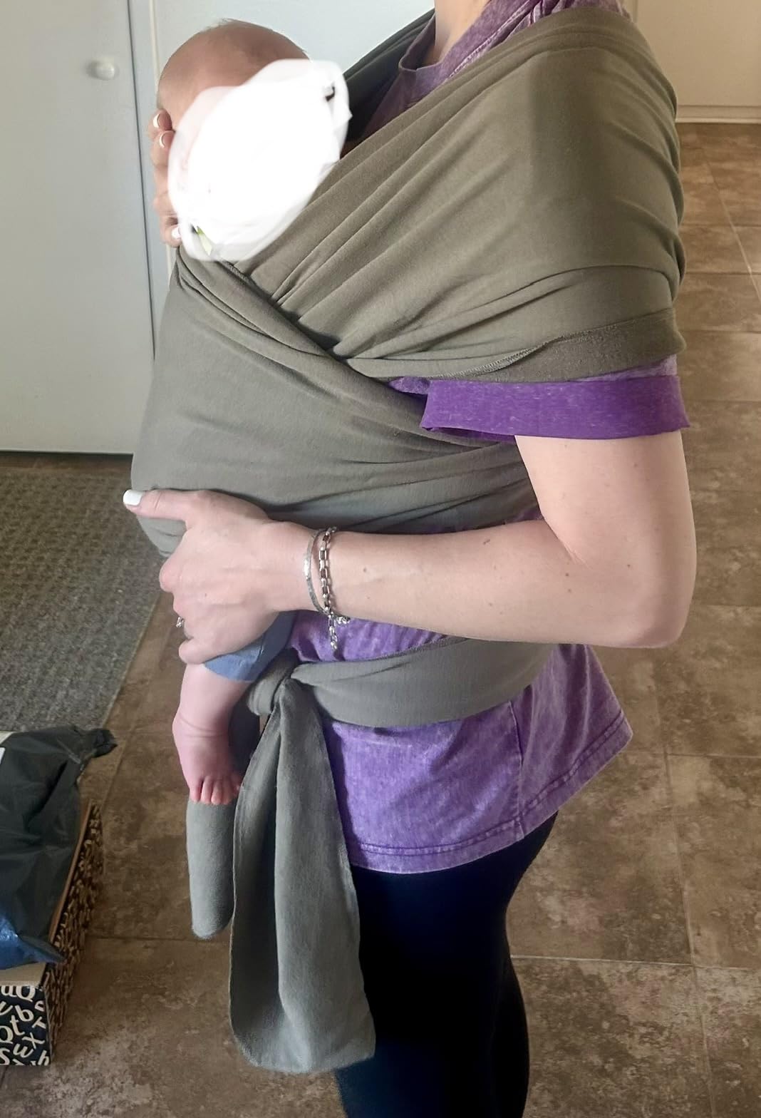 Boba Baby Wrap Carrier - Stretch Cotton Newborn Sling, Grey | Breathable, Hands-Free Babywearing Carrier Wrap; ergonomic, secure hold for newborn to toddler 7-35 lbs. customer photo 2