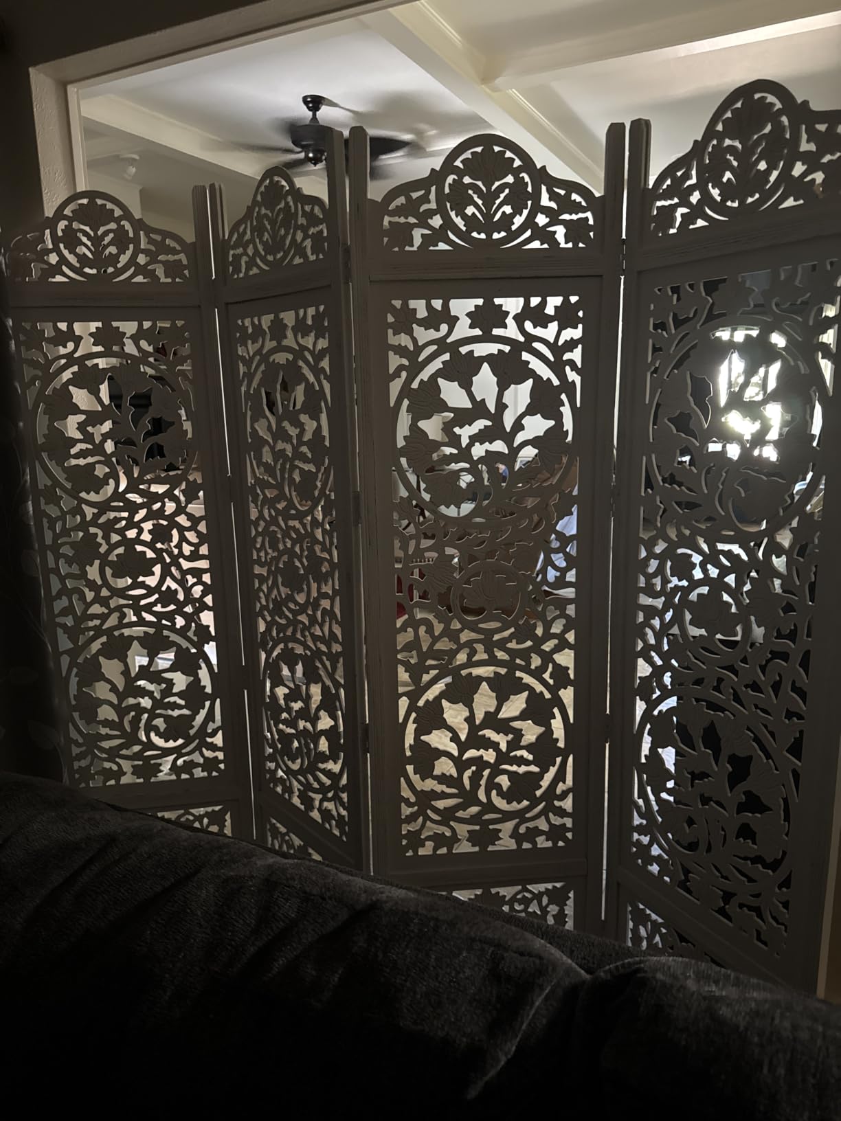 COTTON CRAFT Room Divider Wood Screen - Hand Carved Folding 4 Panels 72x80 | Rajasthan Antique Brown - Decorative Functional Assembled Portable Partition - Reversible Boho Freestanding Privacy Screen customer photo 1