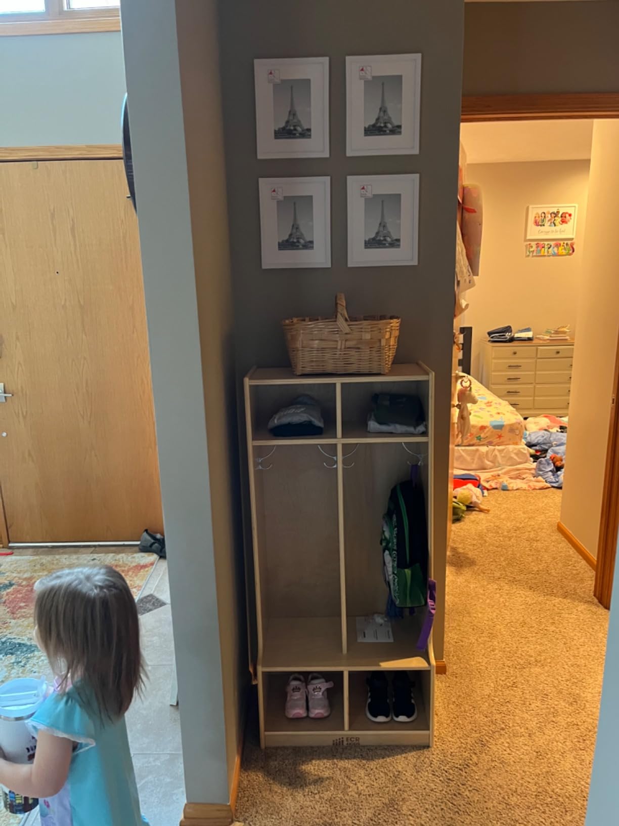 ECR4Kids 2-Section Coat Locker with Bench and Cubby Storage, Classroom Furniture, Natural customer photo 1