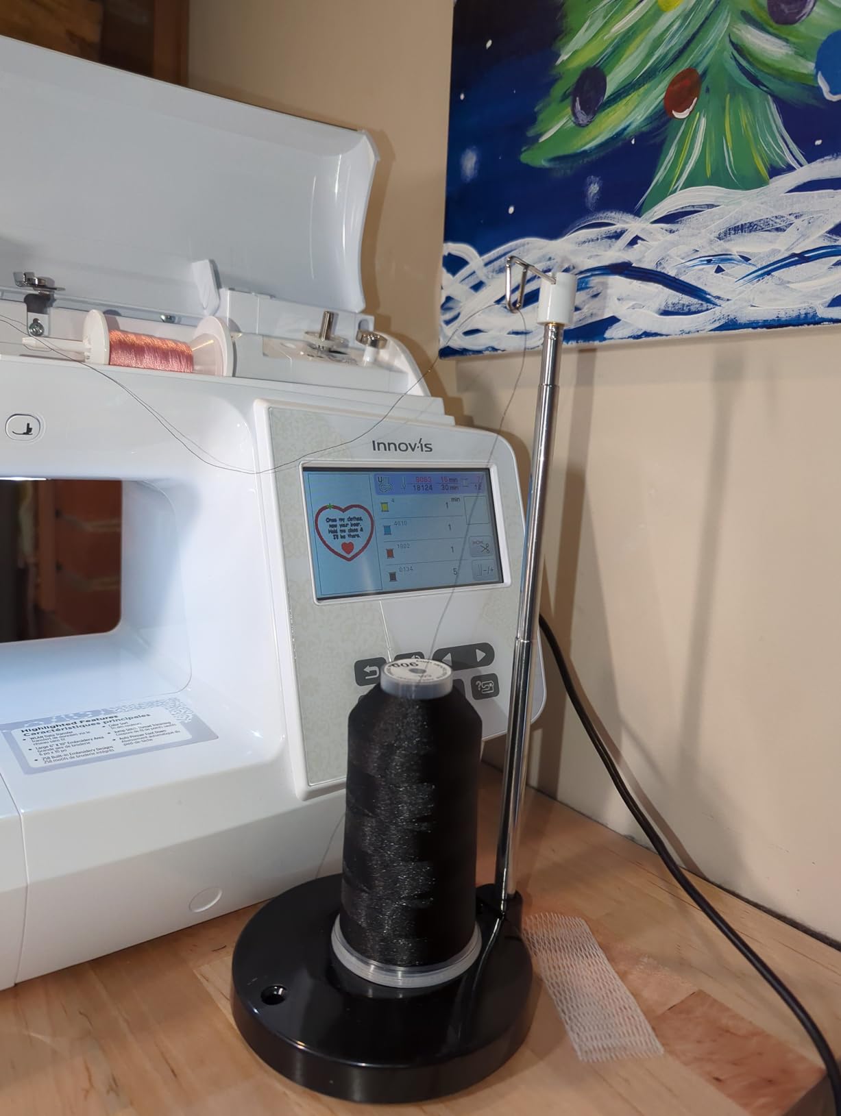 Adjustable Single Thread Spool Holder – Stand alone Embroidery, Sewing or Quilting Thread Holder or Stand – Ensures Smoother Feed = Heavy Plastic Base customer photo 2