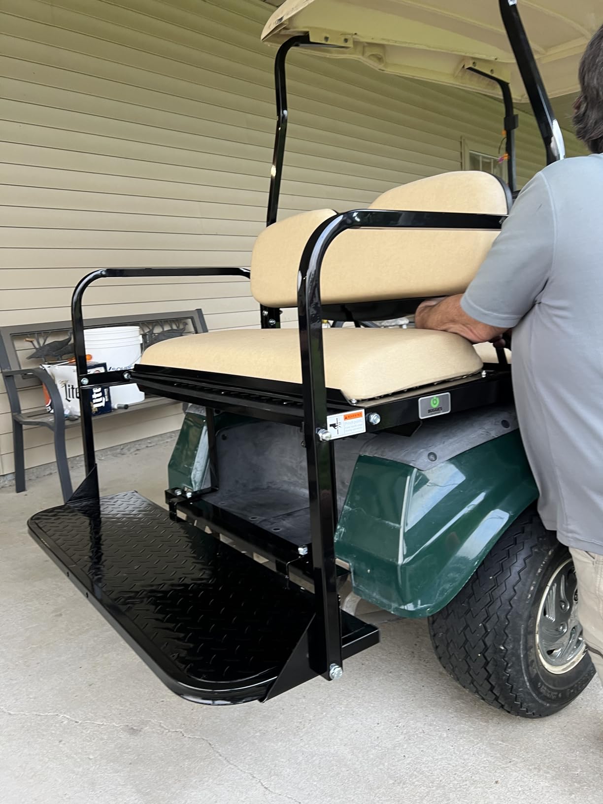 Performance Plus Carts Club Car DS Golf Cart Rear Flip Seat Kit | Folding Steel Frame Rear Back Seat | Buff (Beige) Cushions | Compatible with 2000.5 -Up Models customer photo 2