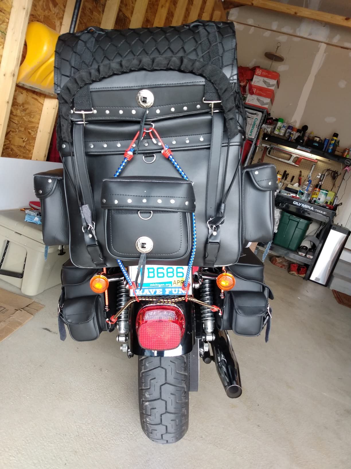 Motorcycle Sissy Bar Touring Luggage w/ Studs 2 Piece Bag Set Cruiser (Black) customer photo 1