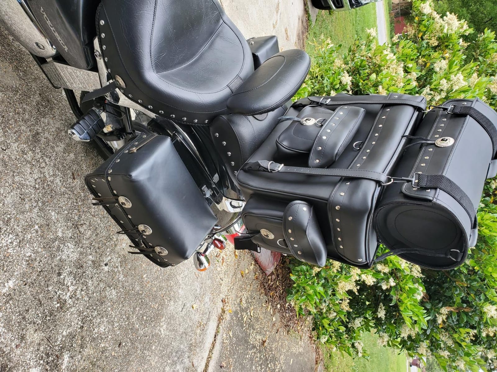Motorcycle Sissy Bar Touring Luggage w/ Studs 2 Piece Bag Set Cruiser (Black) customer photo 2
