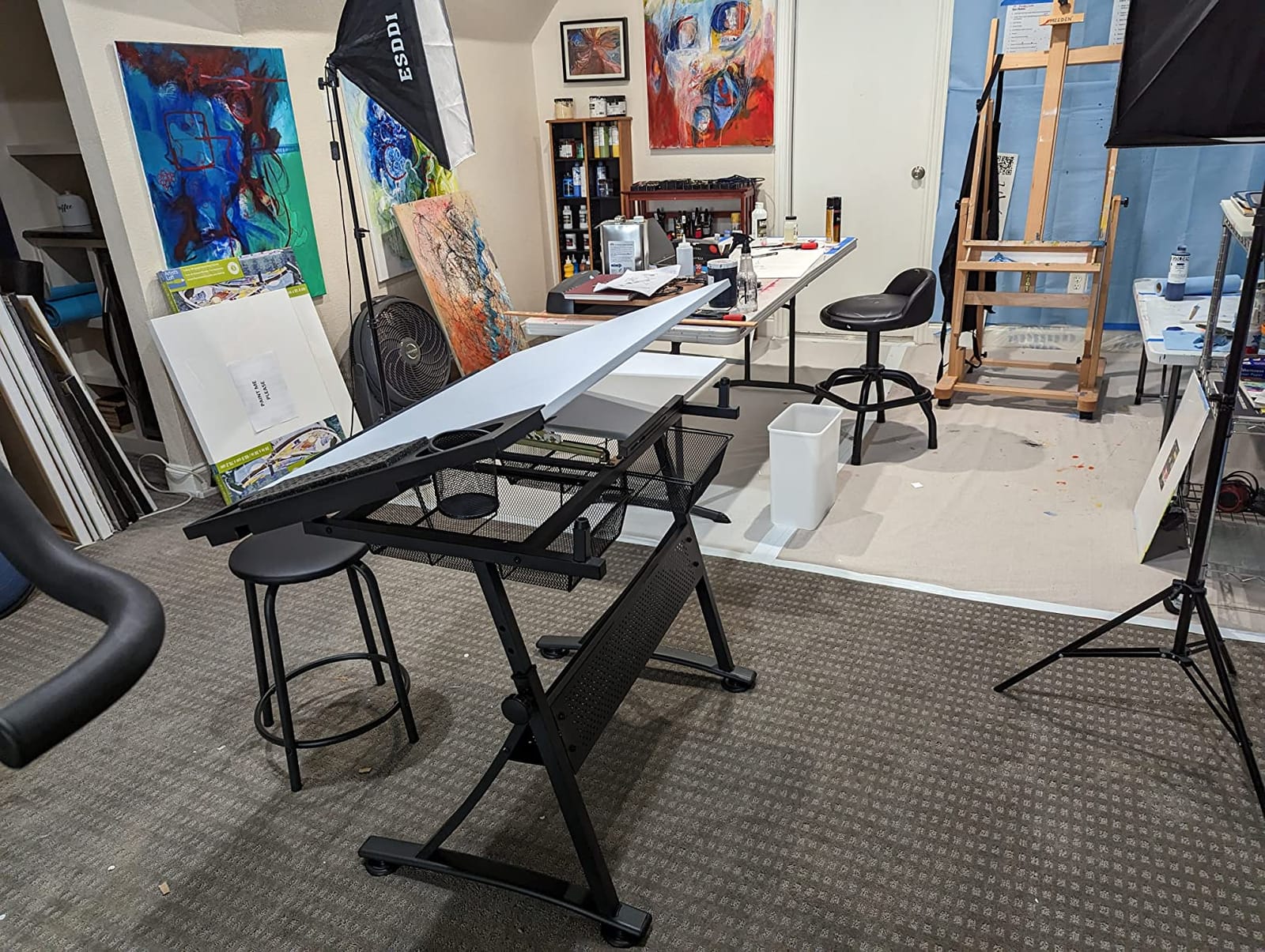 Fusion Drafting Table with Stool, Height Adjustable Desk with Tilt Top, Charcoal / White customer photo 2