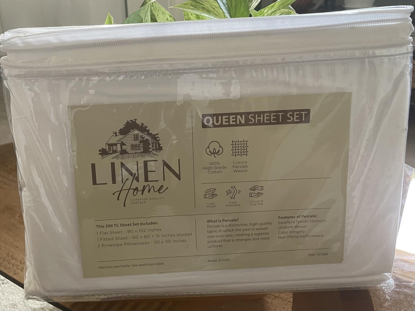 Linen Home 100% Cotton Percale Sheets Queen Size 4 Pc Cooling Set - White customer photo 1