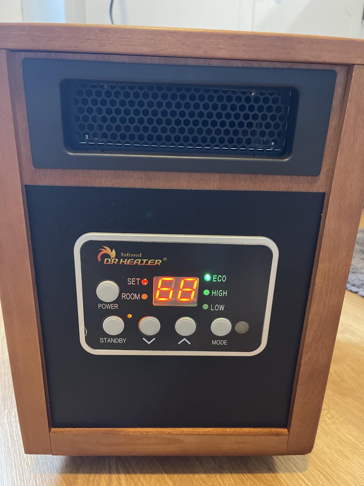 DR. INFRARED HEATER DR-998, 1500W Dual Heating Infrared Space Heater with Humidifier, Oscillation, Remote Control, Thermostat & Safety Protection, Portable with Wheels, Energy Efficient, Walnut customer photo 1