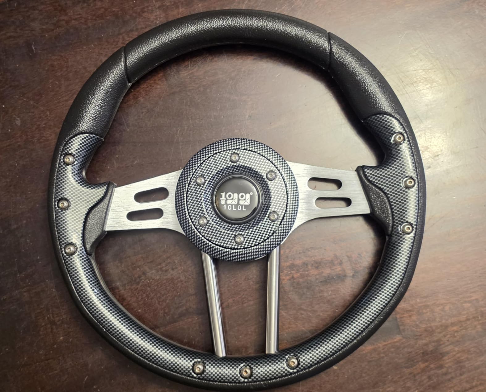 10L0L Golf Cart Steering Wheel, 13' Universal Fit for EZGO TXT/RXV, Club Car DS/Precedent, Yamaha G2-G29 (Sandal Wood Brown) customer photo 2