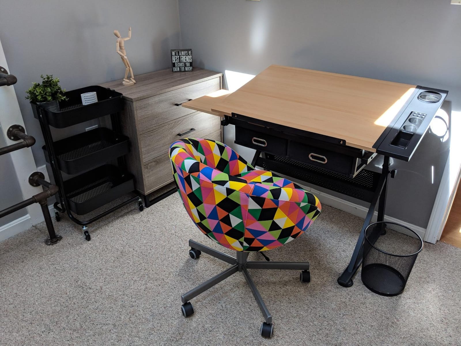 ZENY Drafting Table Art Desk Drawing Table Height Adjustable Artist Table with Tilted Tabletop, Drafting Stool and Storage Drawer for Reading, Writing, Crafting, Painting Art customer photo 2