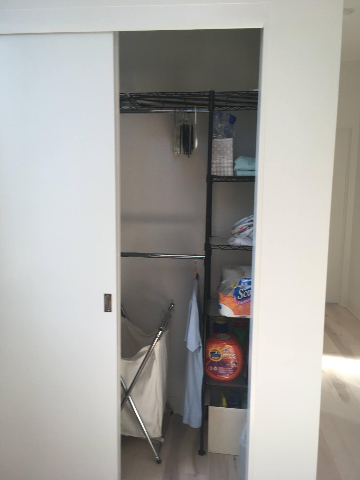Amazon Basics Expandable Metal Hanging Closet Organizer System with Storage Shelves, Adjustable, Easy to Assemble, 57-80