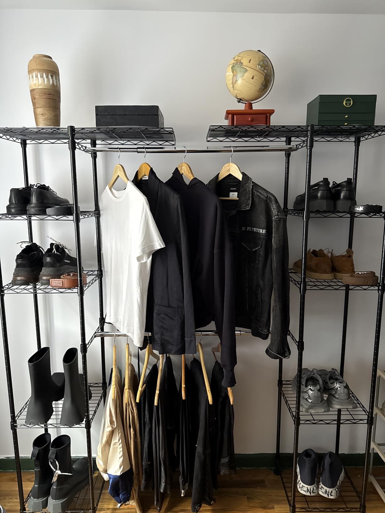 Amazon Basics Expandable Metal Hanging Closet Organizer System with Storage Shelves, Adjustable, Easy to Assemble, 57-80