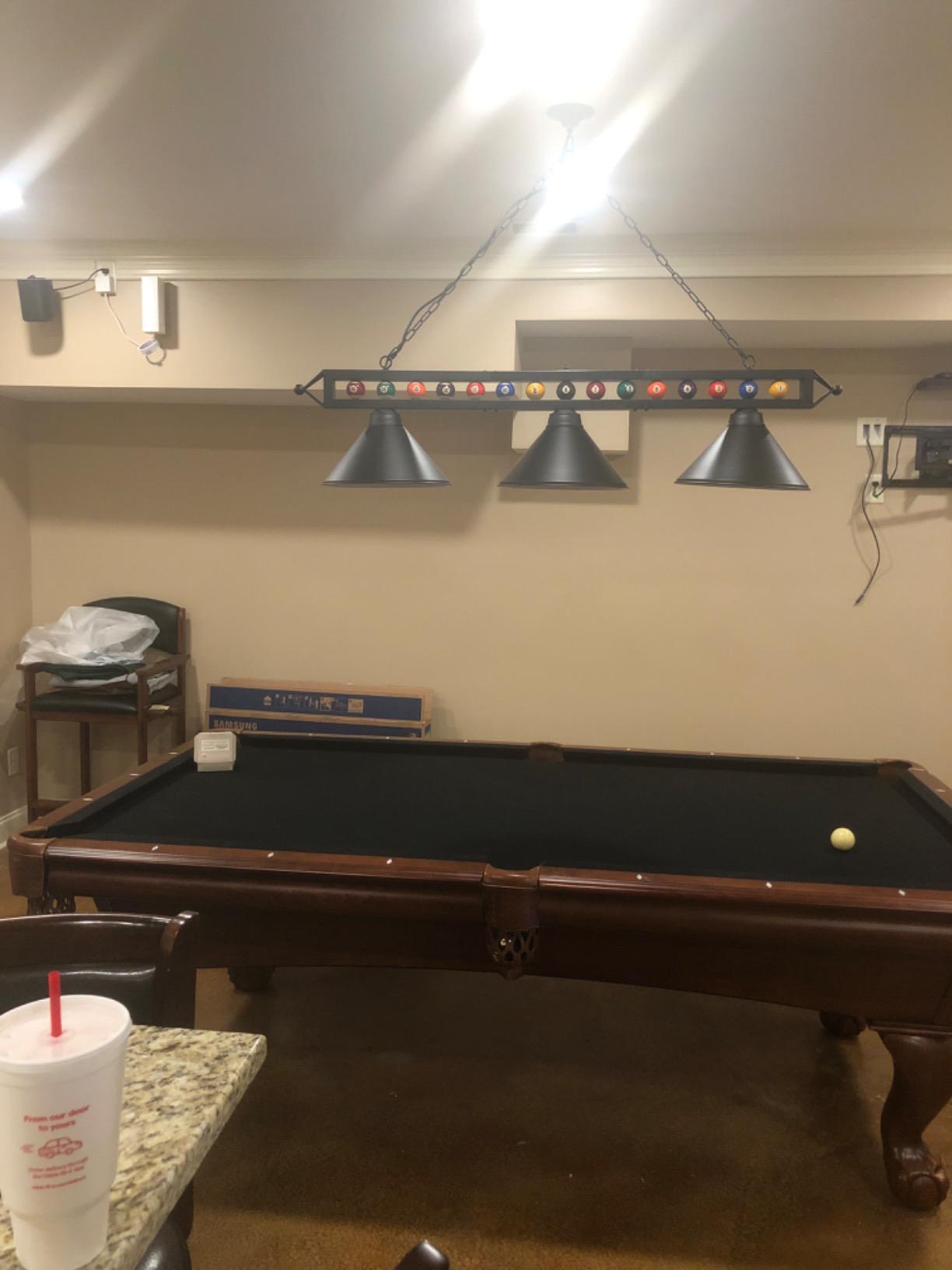 Wellmet 59 Inch Pool Table Light for Game Room with Billiard Ball Decor | 3 Light Modern Kitchen Island Pendant Light with Matte Black Shade, Billiard Lights Hanging Chandelier for Over Pool Table customer photo 2