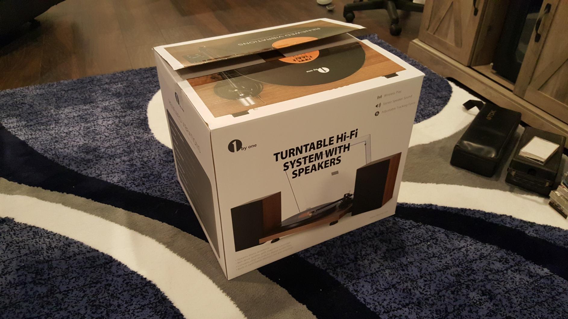 1 BY ONE Bluetooth Turntable HiFi System with 36 Watt Bookshelf Speakers | Patend Designed Vinyl Record Player with Magnetic Cartridge, Wireless Playback and Auto Off (Walnut) customer photo 2