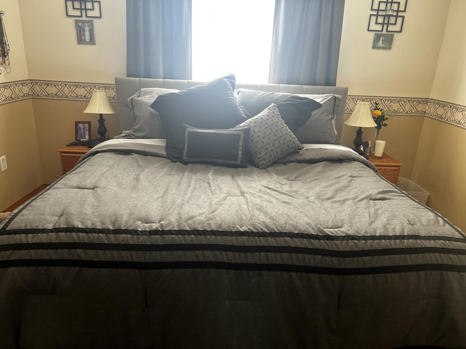 Lucid Mid-Rise Upholstered Headboard - Diamond Tufted - Padded Polyester - Adjustable Height from 34” to 46” - Easy Assembly - Bed Frame or Wall Mount - Sturdy - Charcoal - Queen Size customer photo 1