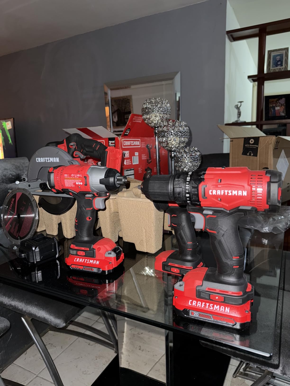 CRAFTSMAN V20 MAX Cordless Power Tool Kit, Circular Saw with 6 1/2 inch Blade, 1/4 inch Impact Driver, 1/2 inch Drill/Driver, LED Task Light, Battery and Charger Included (CMCK401D2AM) customer photo 1