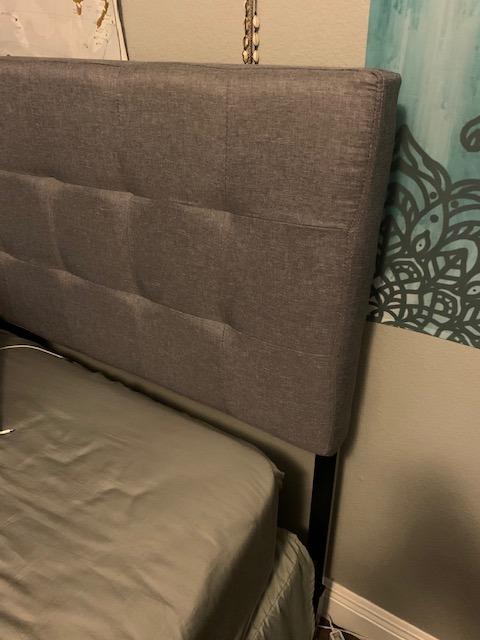 Amazon Basics Faux Linen Upholstered Tufted Headboard with Adjustable Height, King, Gray customer photo 2