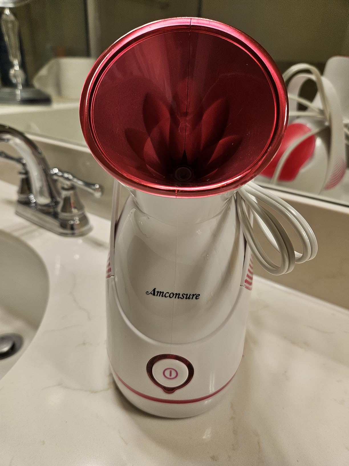 Amconsure Facial Steamer - Nano Ionic Face Steamer Warm Mist Steamer for Home Sauna SPA, Humidifier for Face Steamer for Deep Cleaning Unclogs Pores Sinuses - Bonus 5 Piece Stainless Steel Skin Kit customer photo 2