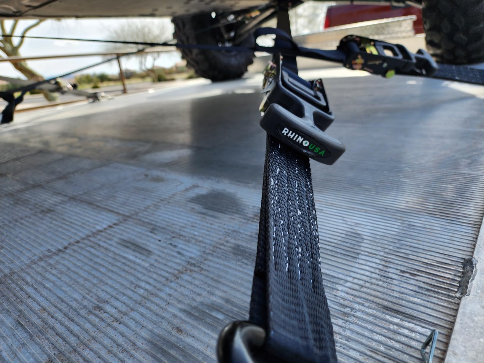 Rhino USA Car Hauler Tie Down Straps (4-Pack) - 2inx8ft with J Hooks | 10,000lb Break Strength Car Hauler Straps with Axle Strap Set for UTV & Powersports. Heavy Duty T-Handle, No-Slip Grip. Black customer photo 2