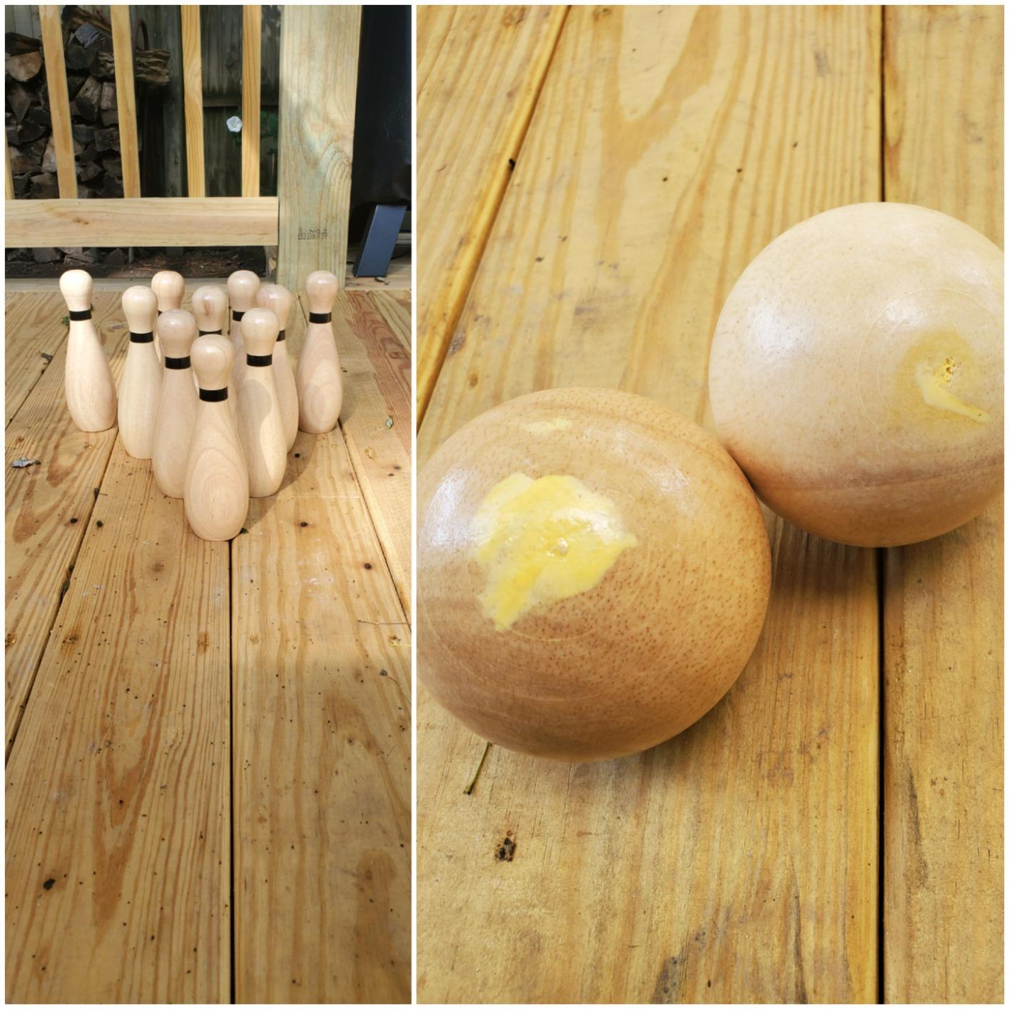 Long game NI-ROU Outdoor Giant Lawn Bowling Games Rubber Wooden Lawn Set Fun Sports Games Outside or Indoor for Family Adults and Kids Backyard Skittles Carrying Bag with 10 Pins and 2 Balls customer photo 2
