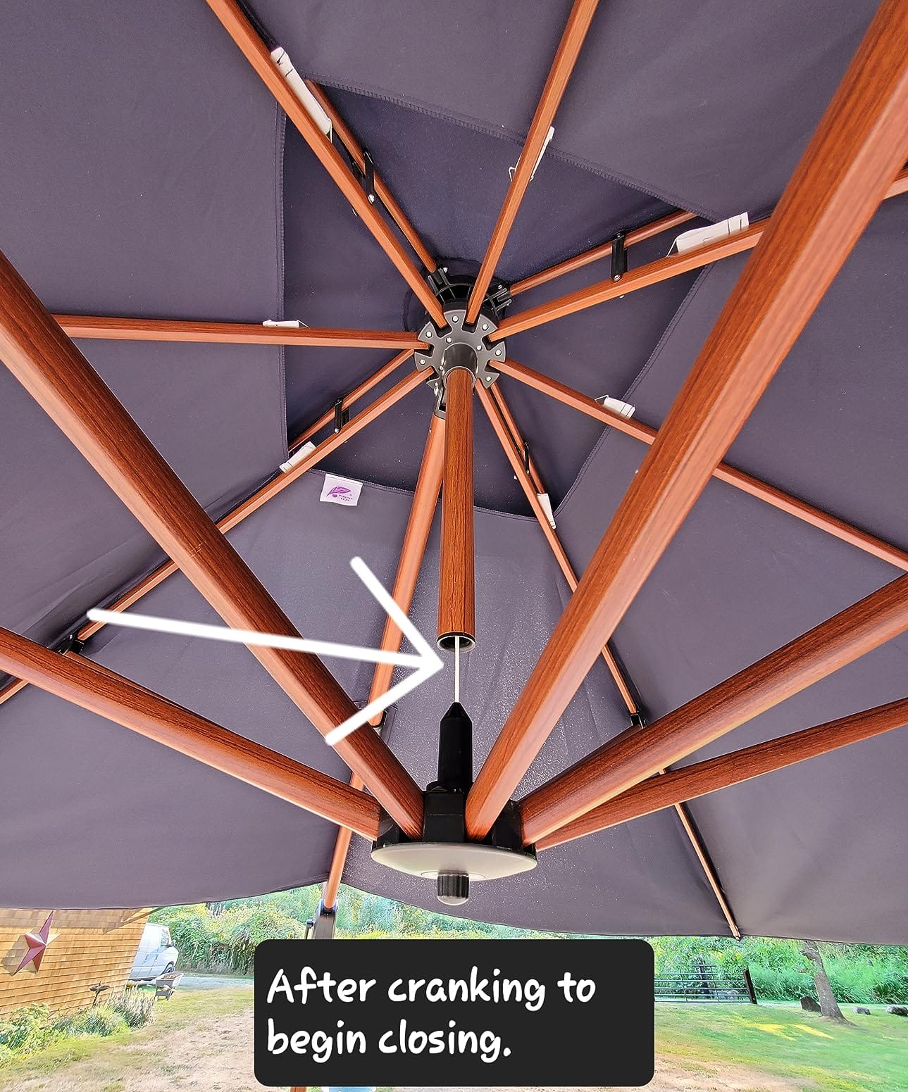 PURPLE LEAF Cantilever Umbrella 10ft Double Top Wood-Grain Finish, Cream customer photo 2