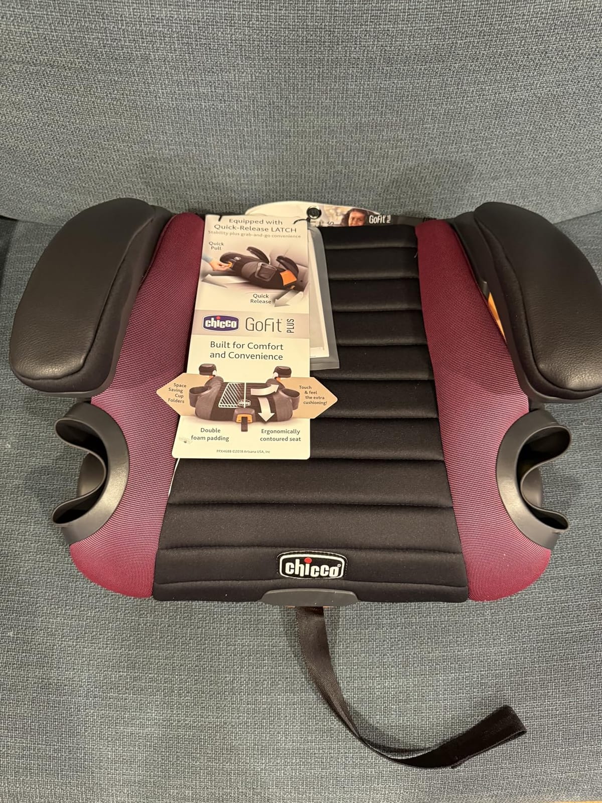 Chicco GoFit Plus Backless Booster Car Seat with Latch, 40-110 lbs | Stream/Blue, ErgoBoost contoured seat, quick-release LATCH, washable pad, 2 cup holders, booster seat for ages 4+, 40-110 lbs customer photo 1