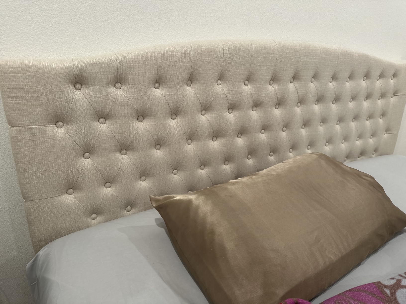 24KF Upholstered Tufted Button Linen Fabric Headboard,Comfortable Fashional Headboard King/CA King Size,Ivory customer photo 1