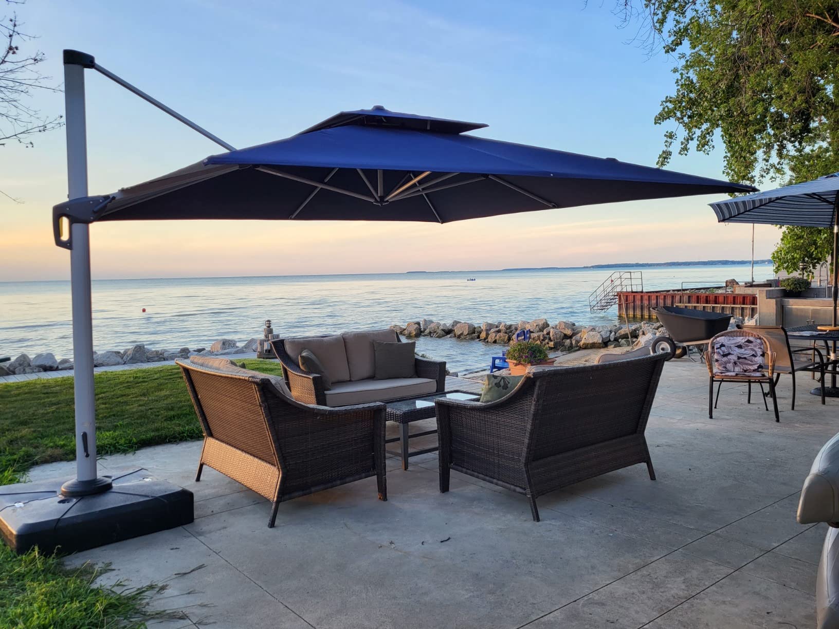 PURPLE LEAF Patio Cantilever Umbrella 9' X 12' Large Double Top, Navy Blue customer photo 2