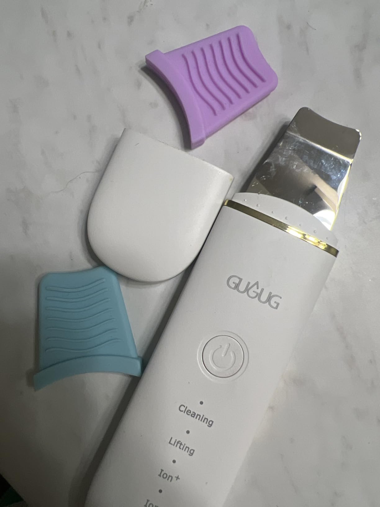 GUGUG Skin Scrubber Spatula Pore Cleaner Blackhead Remover, 4 Modes, White customer photo 2