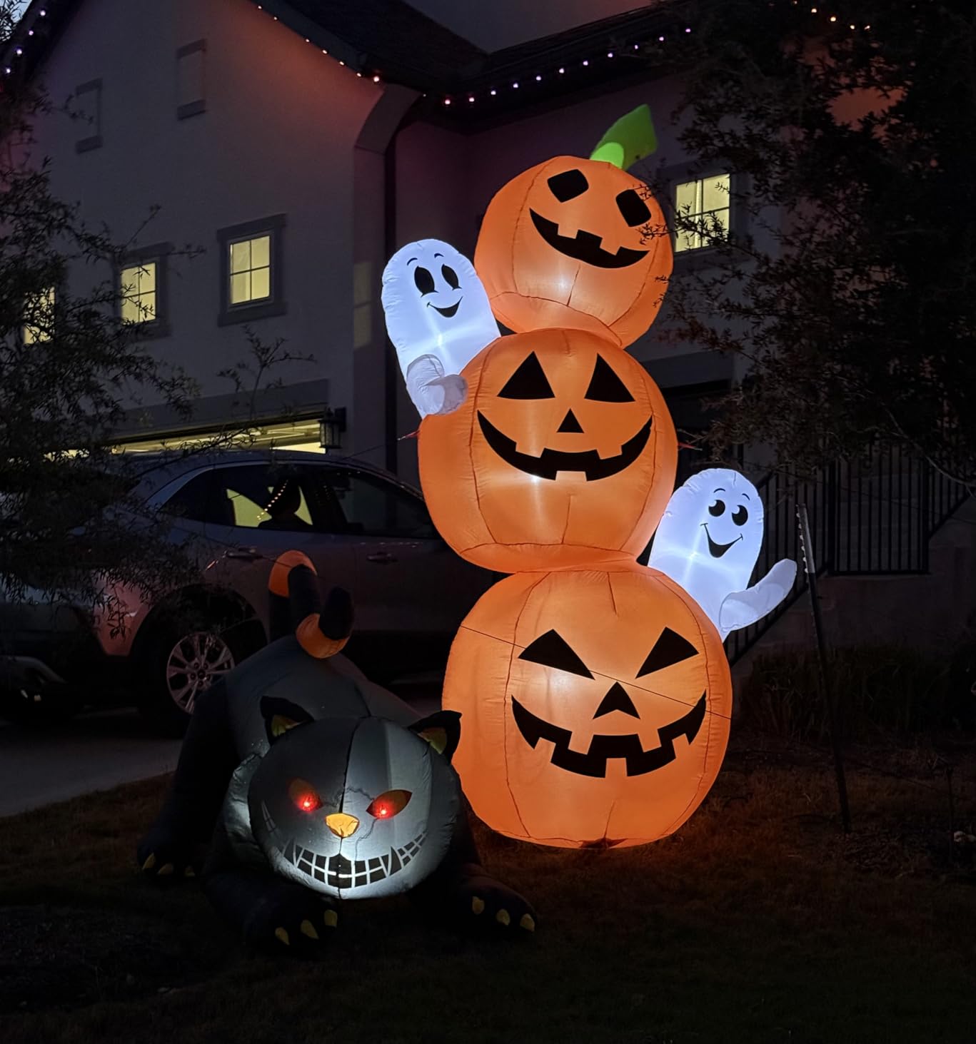 GOOSH 6 FT Halloween Inflatables Outdoor Black Cat with Shakable Head, Blow Up Yard Decoration with LED Lights Built-in for Holiday/Party/Yard/Garden customer photo 1