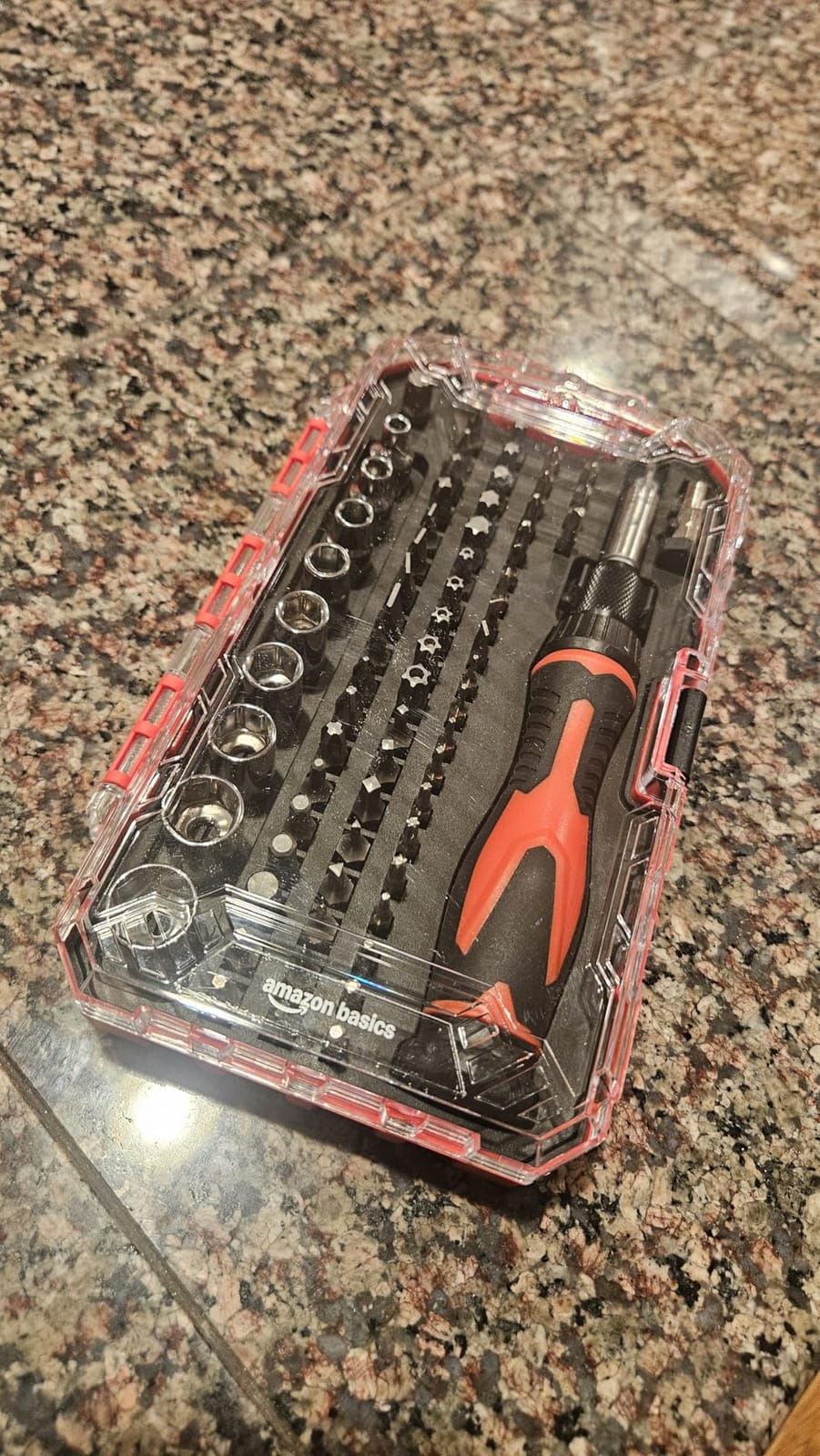 Amazon Basics Magnetic Ratcheting Wrench and Electronics Precision Screwdriver Tool Set, 73-Piece, with Carry Case for Household Repair, Small Jobs, Eyeglasses, Black/Red/Silver customer photo 2