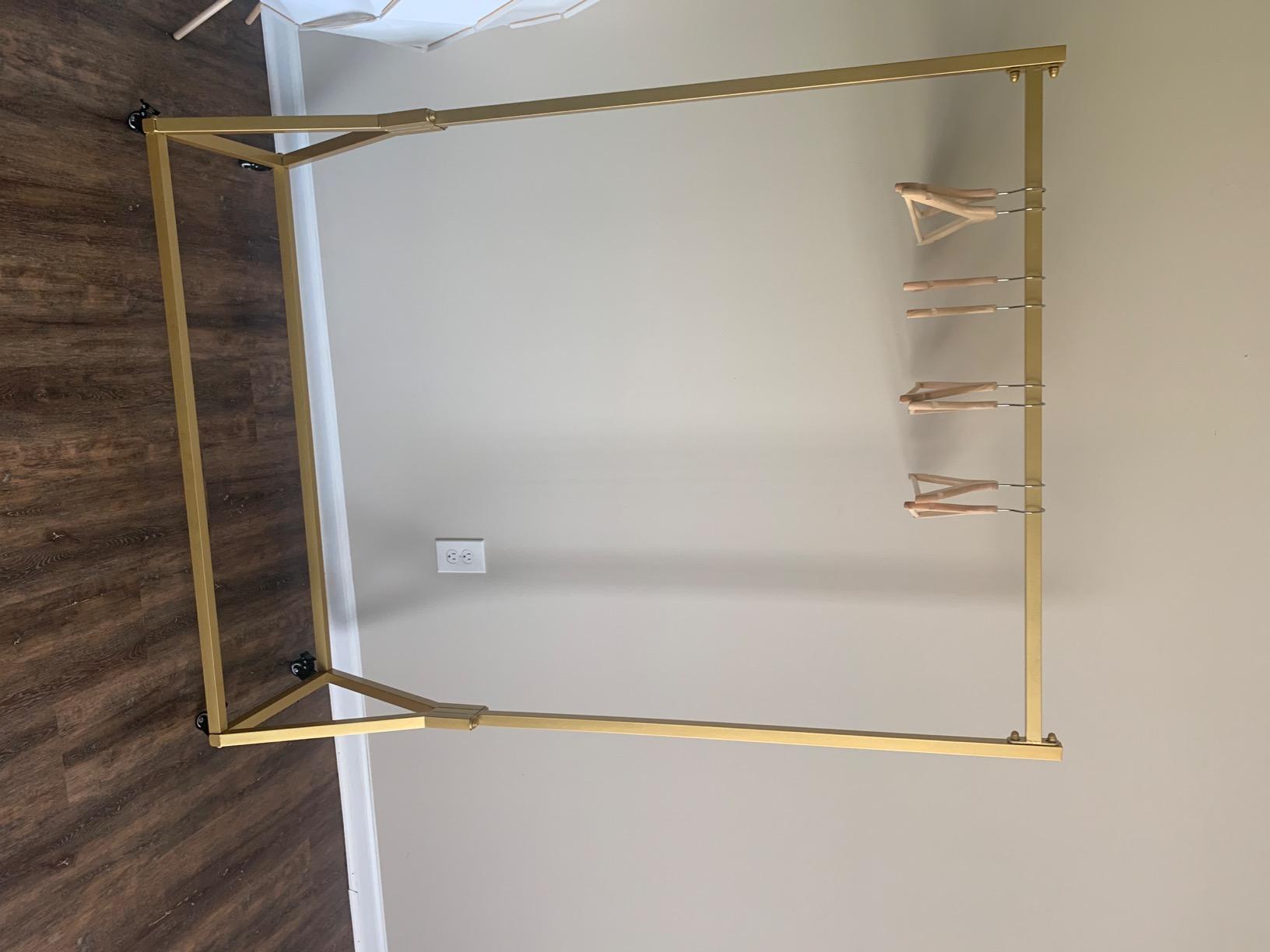 Modern Simple Heavy Duty Metal Rolling Garment Rack with Wheel, Retail Display Clothing Rack, Single Rod Floor-Standing Hangers Clothes Shelves (Gold Square Tube A, 47.2 L) customer photo 1