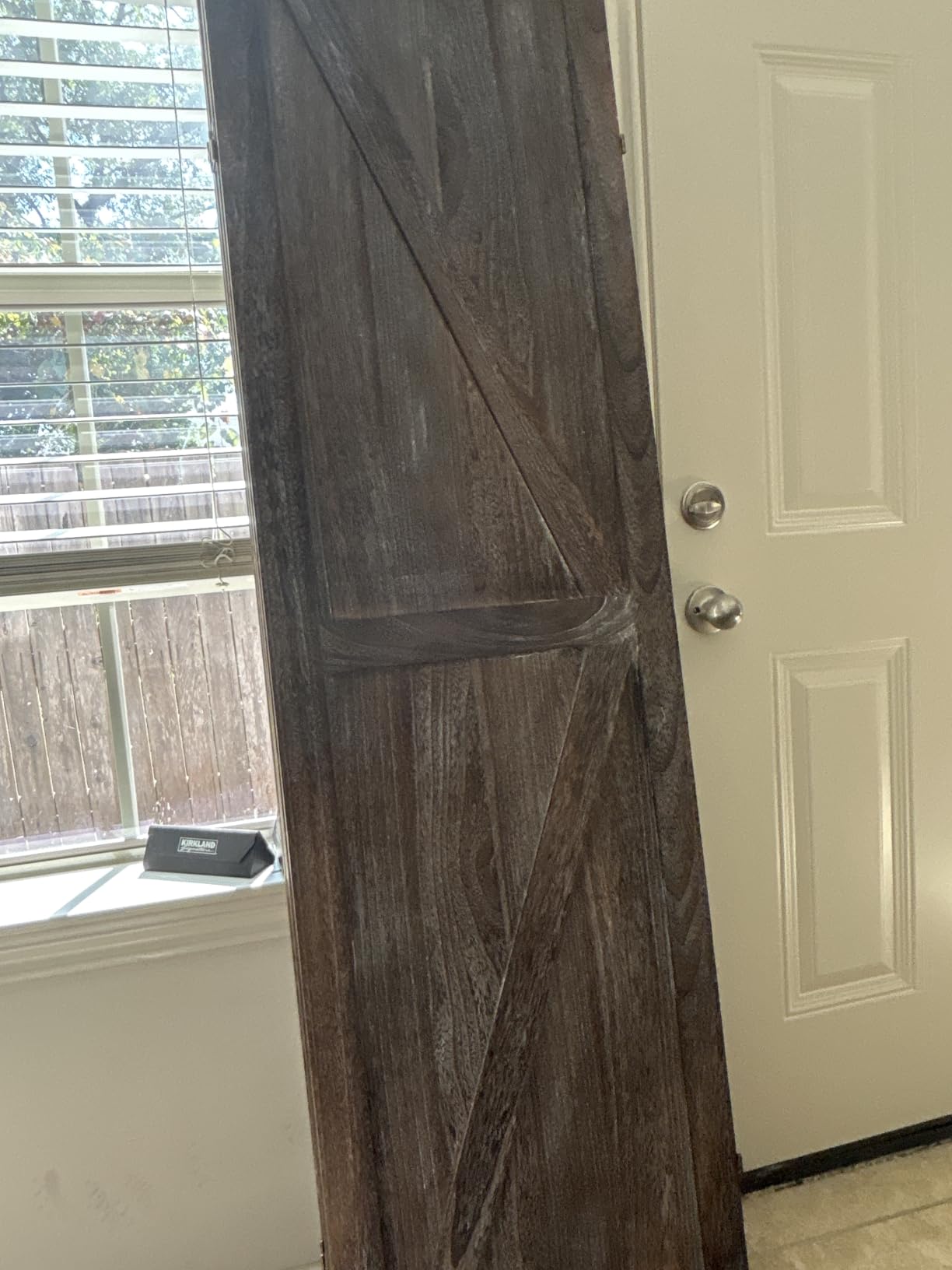 Premium Home 4-Panel Room Divider - Rustic Brown Barn Door, K Pattern Folding Privacy Screen, Partition Wall customer photo 1