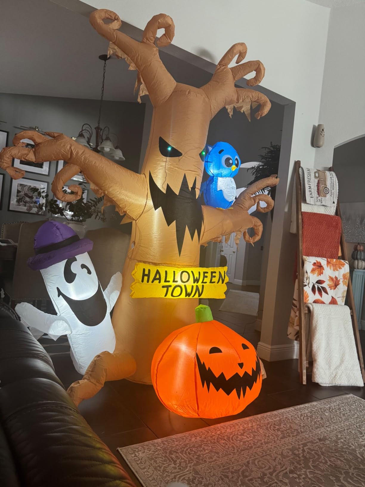 GOOSH 8 FT Halloween Inflatables Dead Tree Outdoor Decorations with Owl Ghosts and Pumpkins, Blow Up Yard Decorations with Built-in LED Lights for Outdoor Party Garden Lawn Decor customer photo 2